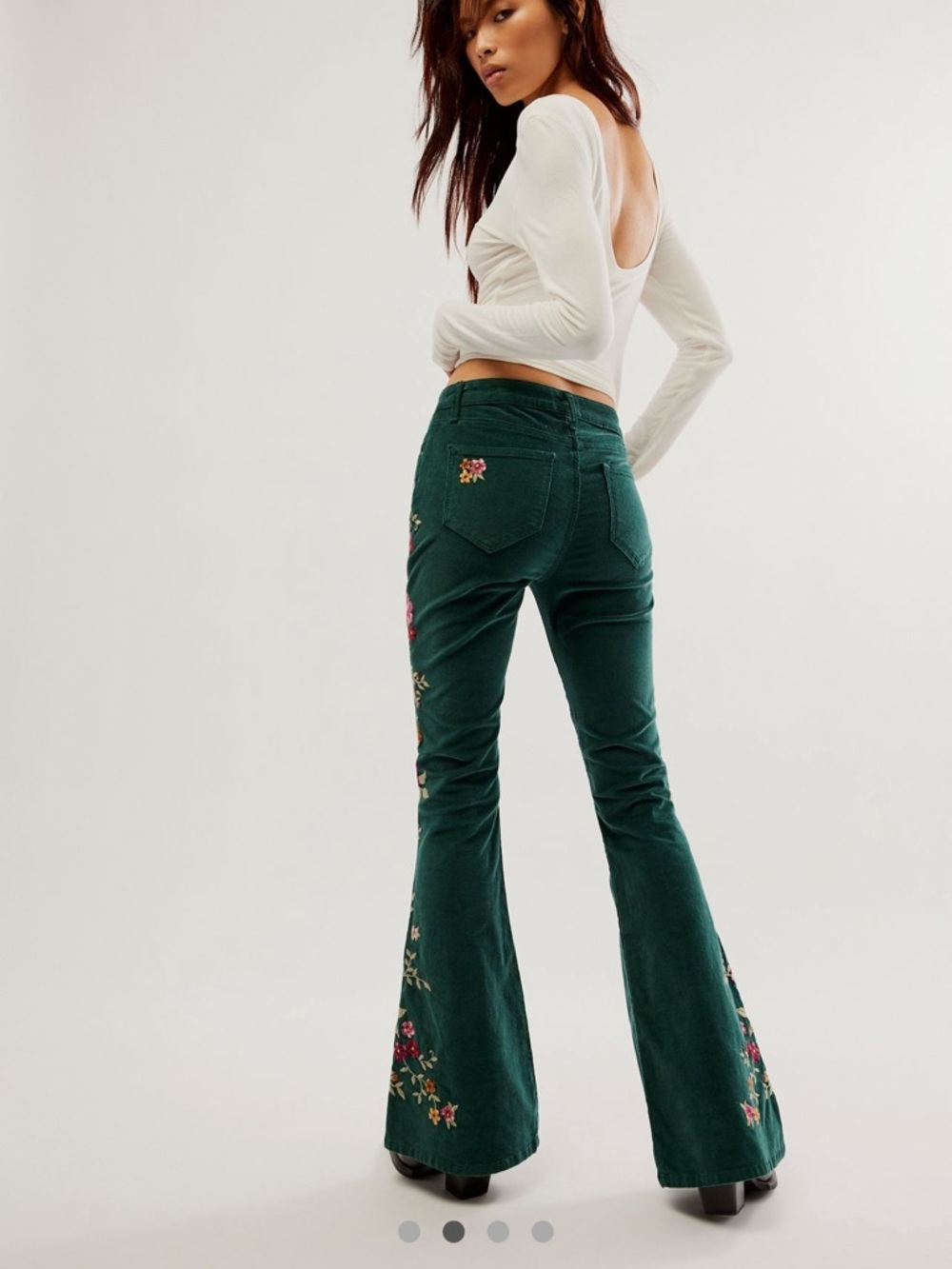 NWT  Driftwood Farrah Embroidered Corduroy Flare Jeans 25 and 29 Forest Green - Picture 4 of 13